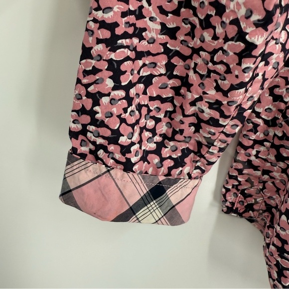 Talbots Woman Long Sleeve Roll Tab Cotton Pink Floral Blouse Size 16w Flip Cuff - Picture 5 of 7